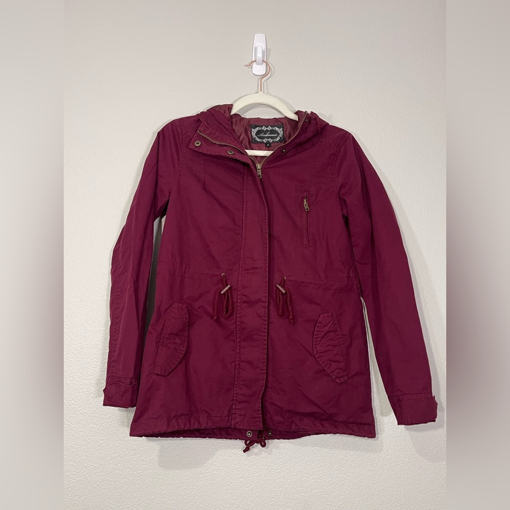 Ambiance Jacket Coat Drawstrings Pockets Maroon Red Pink Utility Hooded Women S